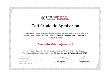 Titulo Desarrollo con Javascript (UTN)